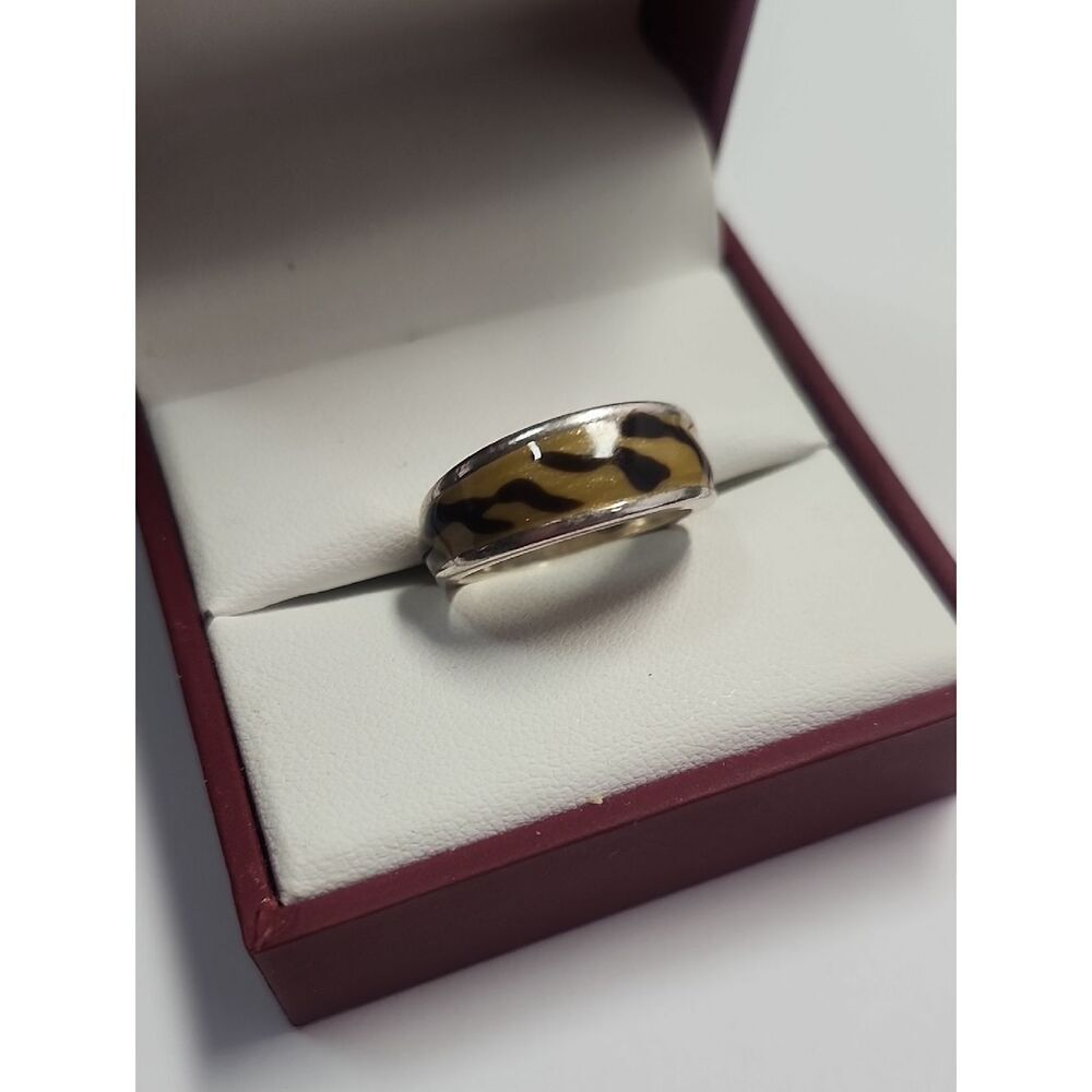 Enamel Animal Print Sterling Silver Ring Size 7.75 - Women Jewelry